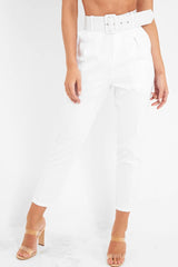 VD - White Belted Tapered Peg Trousers - Jessika-Trousers
