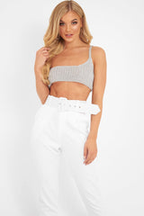 VD - White Belted Tapered Peg Trousers - Jessika-Trousers