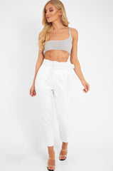 VD - White Belted Tapered Peg Trousers - Jessika-Trousers