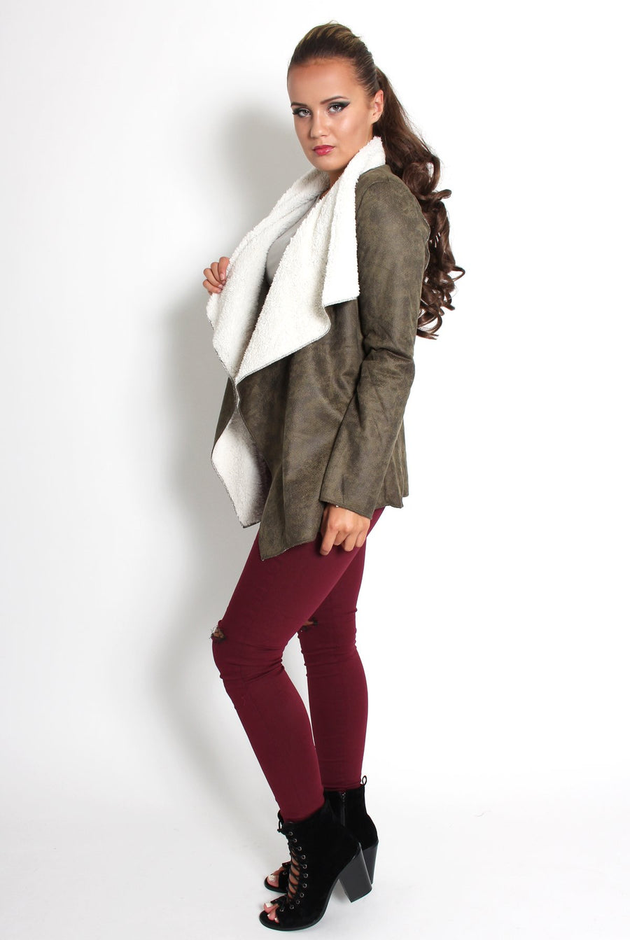 Vanessa Khaki Suede Fur Lined Jacket-Jackets
