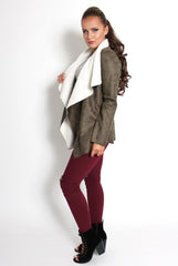 Vanessa Khaki Suede Fur Lined Jacket-Jackets