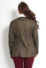 Vanessa Khaki Suede Fur Lined Jacket-Jackets