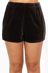 Vera Khaki Velvet Shorts-Shorts