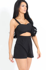 Veronica Black Cut Out Playsuit-Playsuits