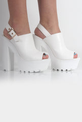 Victoria White Block Open Toe Heels-Heels