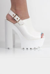 Victoria White Block Open Toe Heels-Heels