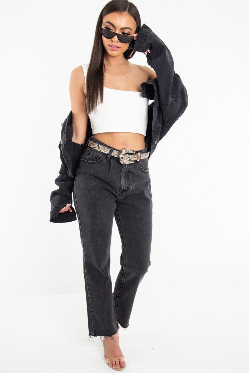 Washed Black Crop Denim Jacket - Nianna-Jackets