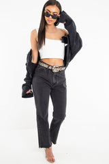 Washed Black Crop Denim Jacket - Nianna-Jackets
