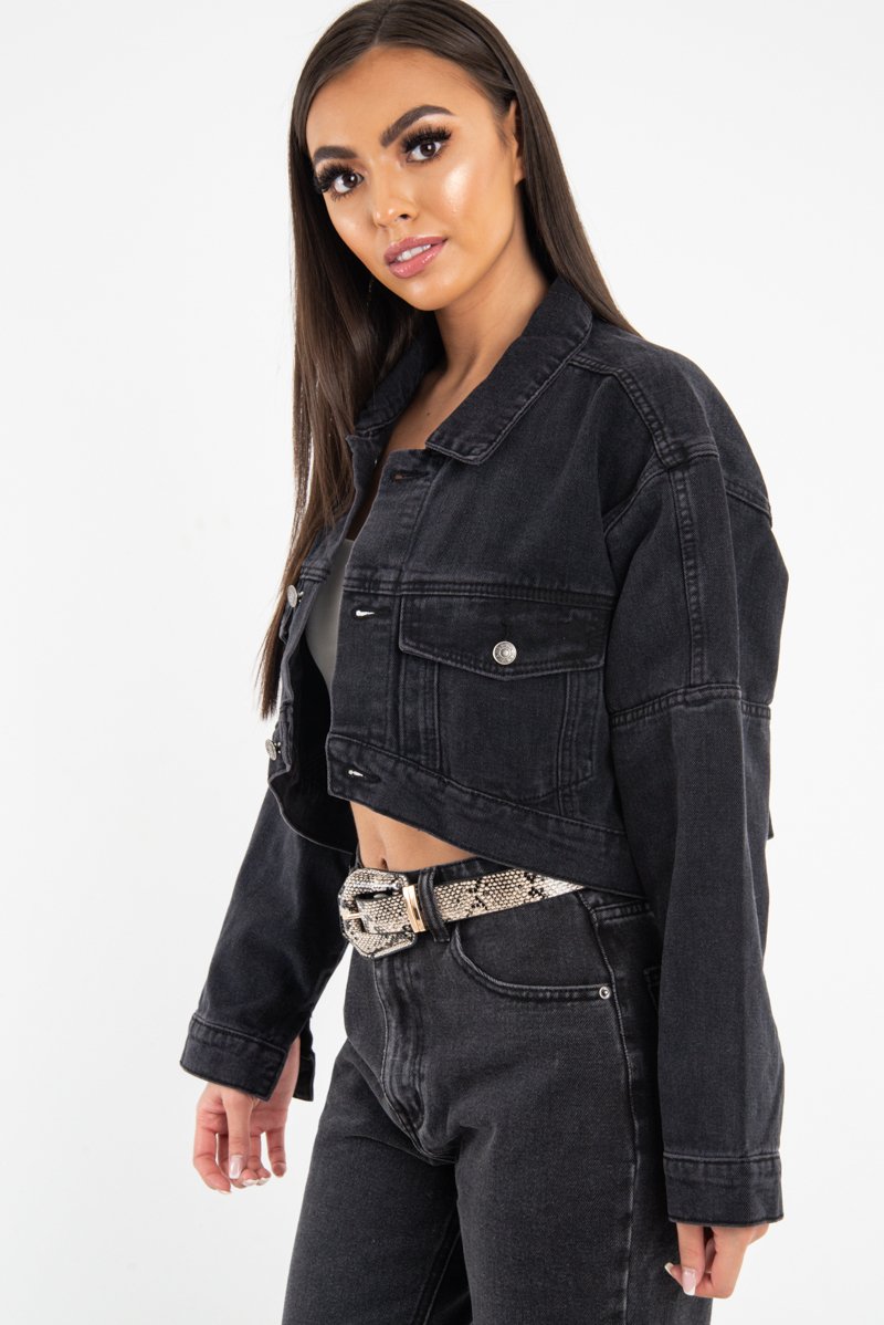 Washed Black Crop Denim Jacket - Nianna-Jackets