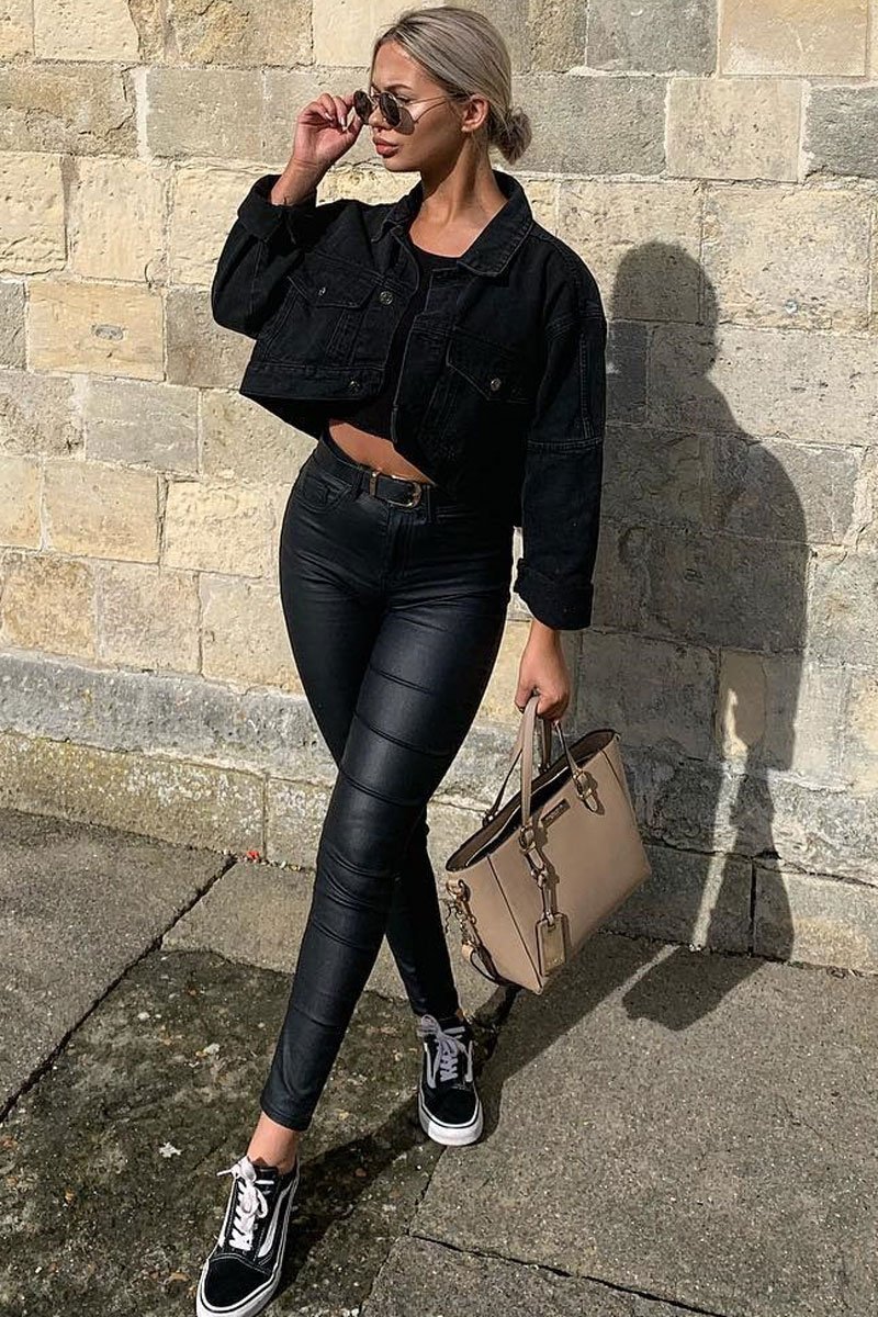 Washed Black Crop Denim Jacket - Nianna-Jackets