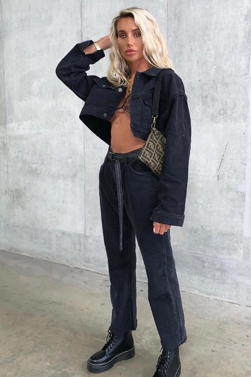 Washed Black Crop Denim Jacket - Nianna-Jackets