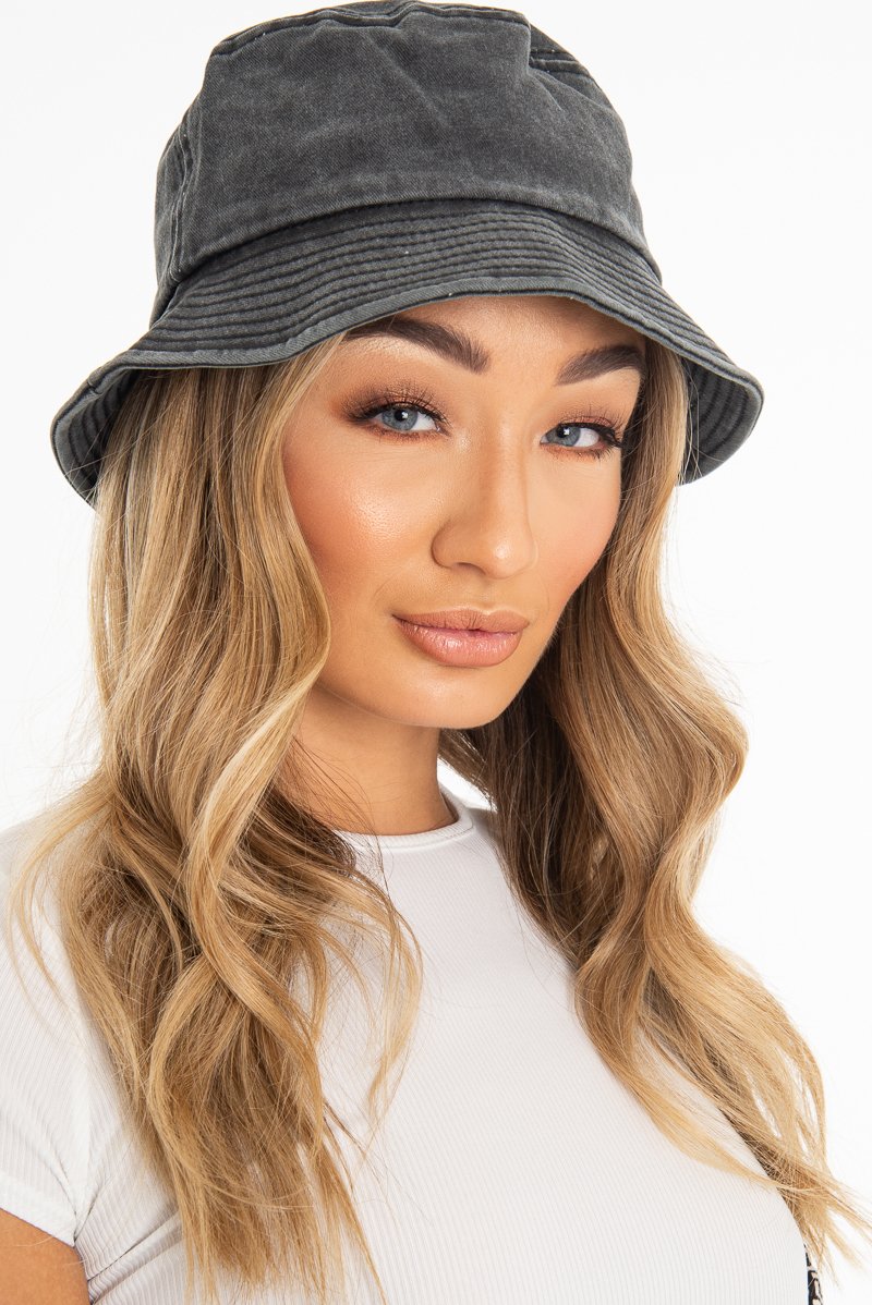 Washed Black Denim Stitch Detail Bucket Hat - Gabriela-Hats