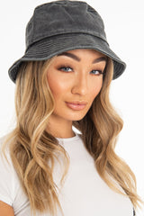 Washed Black Denim Stitch Detail Bucket Hat - Gabriela-Hats
