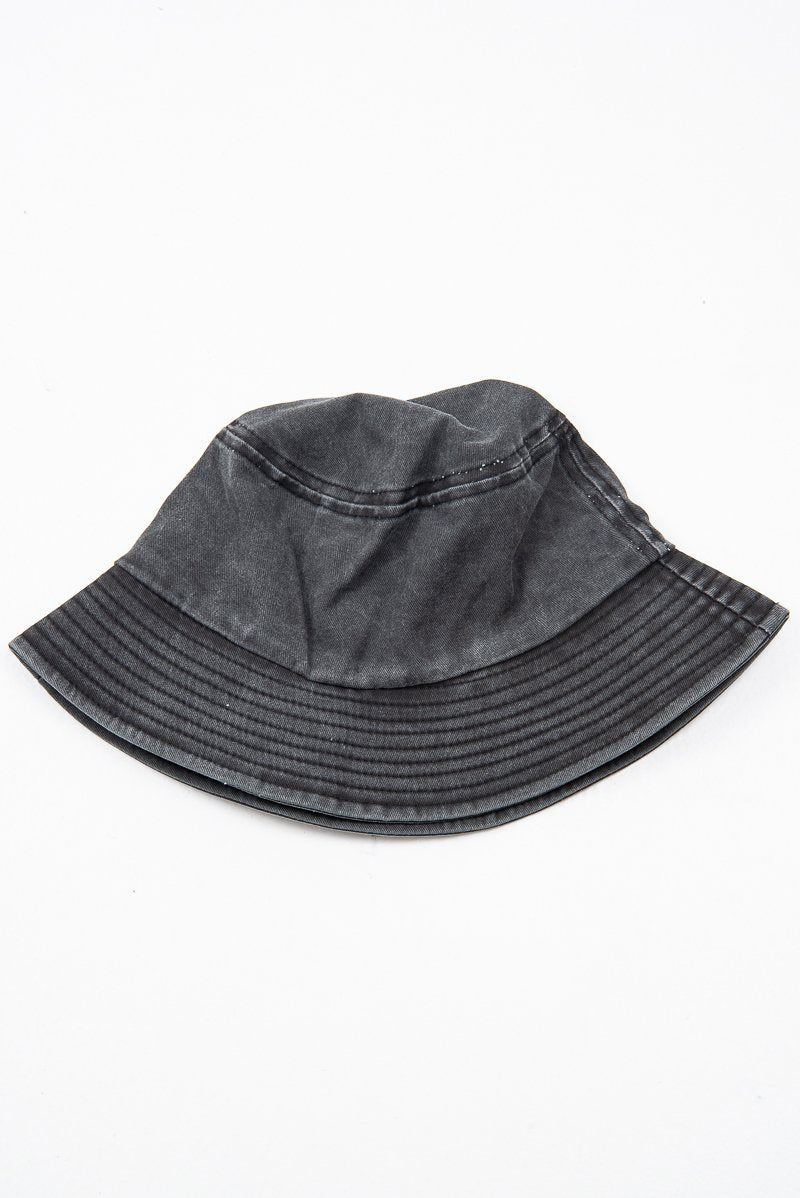 Washed Black Denim Stitch Detail Bucket Hat - Gabriela-Hats