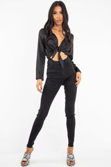 Washed Black High Waist Skinny Fit Denim Jeans - Anatalia-Jeans