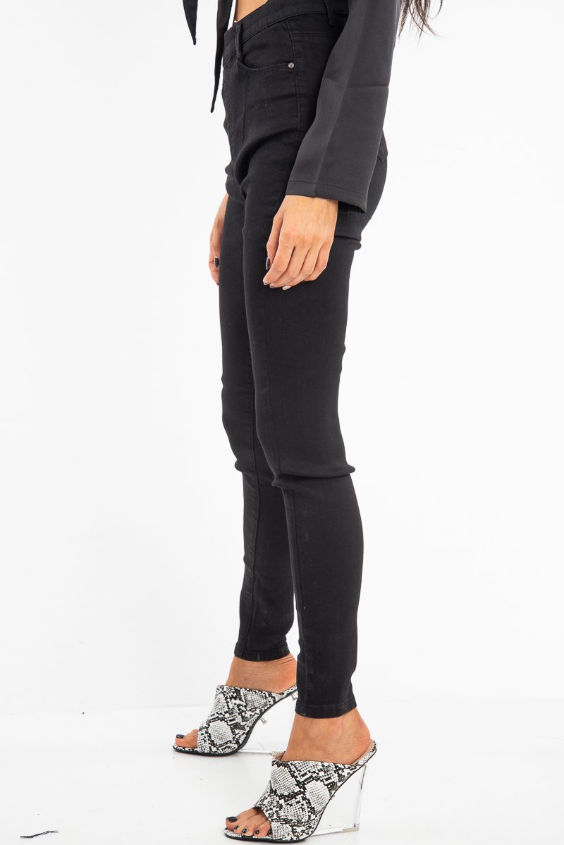 Washed Black High Waist Skinny Fit Denim Jeans - Anatalia-Jeans