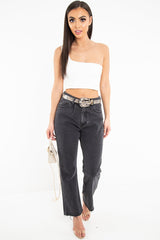 Washed Black Wide Leg Denim Jeans - Annalya-Jeans
