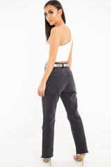 Washed Black Wide Leg Denim Jeans - Annalya-Jeans