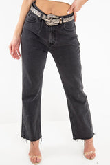 Washed Black Wide Leg Denim Jeans - Annalya-Jeans