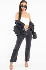 Washed Black Wide Leg Denim Jeans - Annalya-Jeans