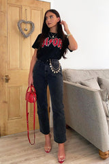 Washed Black Wide Leg Denim Jeans - Annalya-Jeans