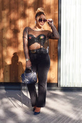 Washed Black Wide Leg Denim Jeans - Annalya-Jeans