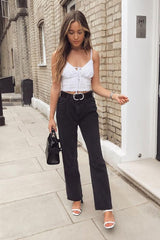 Washed Black Wide Leg Denim Jeans - Annalya-Jeans