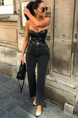 Washed Black Wide Leg Denim Jeans - Annalya-Jeans