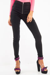 Washed Black Zip Front Skinny Denim Jeans - Bryana-Jeans