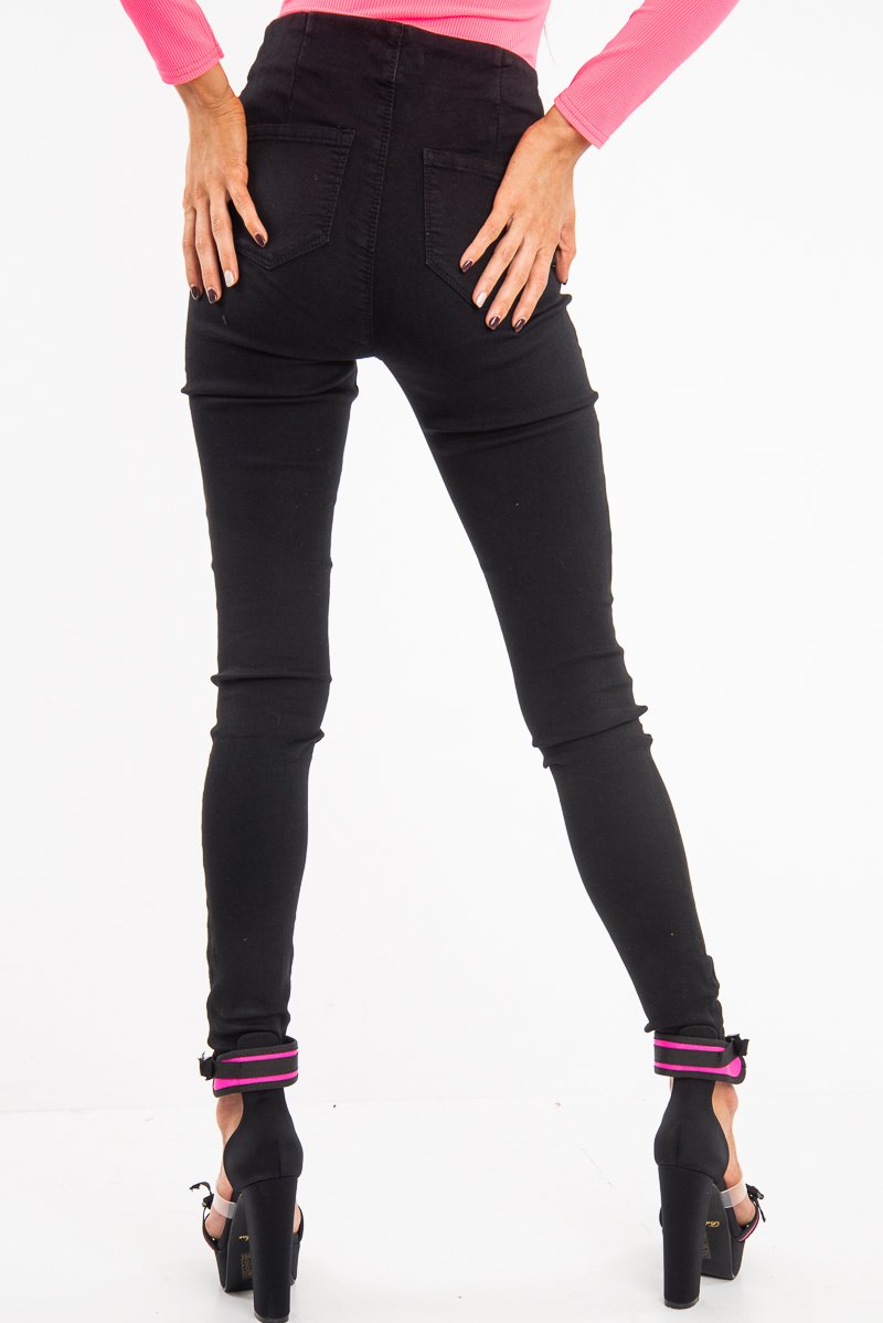 Washed Black Zip Front Skinny Denim Jeans - Bryana-Jeans