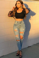 Washed Blue Distressed Jeans - Gilly-Jeans