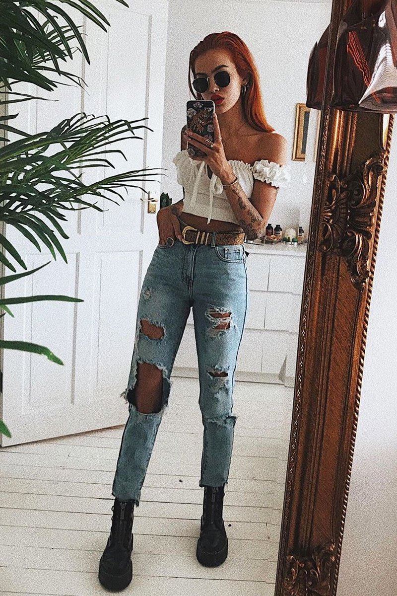 Washed Blue Distressed Jeans - Gilly-Jeans