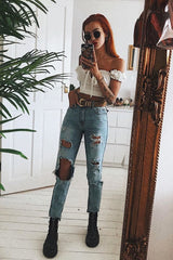 Washed Blue Distressed Jeans - Gilly-Jeans