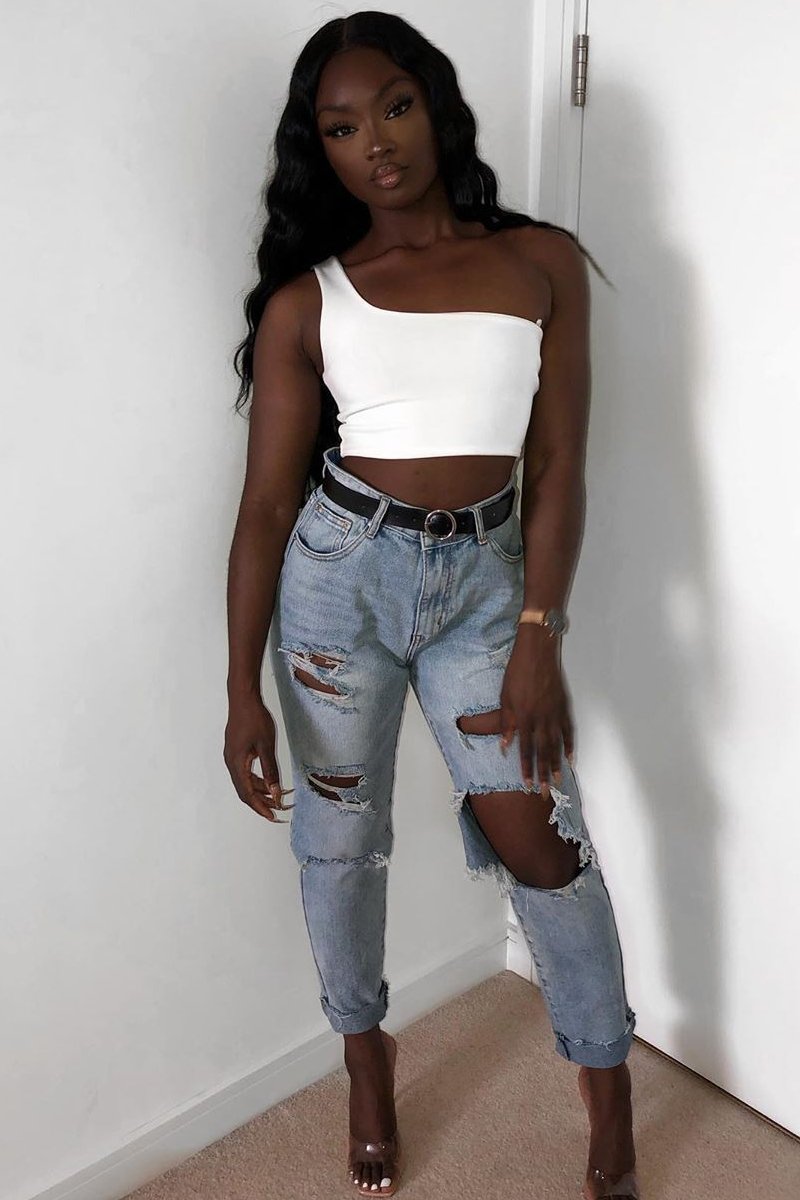 Washed Blue Distressed Jeans - Gilly-Jeans