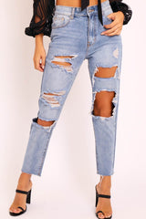Washed Blue Distressed Jeans - Gilly-Jeans