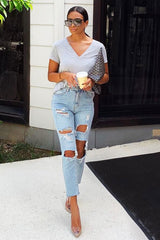 Washed Blue Distressed Jeans - Gilly-Jeans