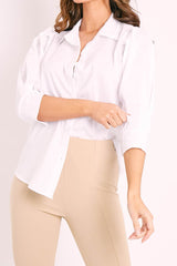 White 3/4 Sleeve Button Shirt - Gelila-Shirts