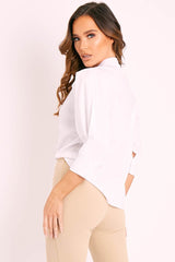 White 3/4 Sleeve Button Shirt - Gelila-Shirts