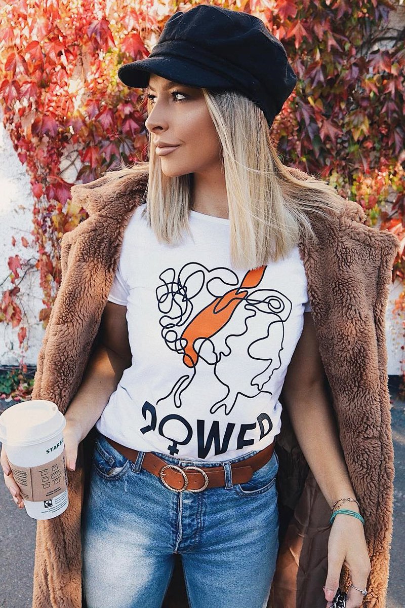 White Abstract Power Slogan T-Shirt - Kalila-Tops