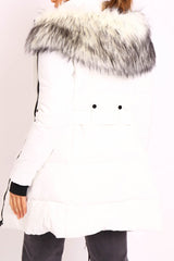 White Adjustable Waist Longline Puffer Coat - Zofia-Coats