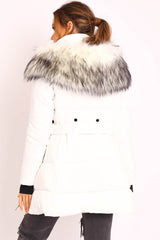 White Adjustable Waist Longline Puffer Coat - Zofia-Coats