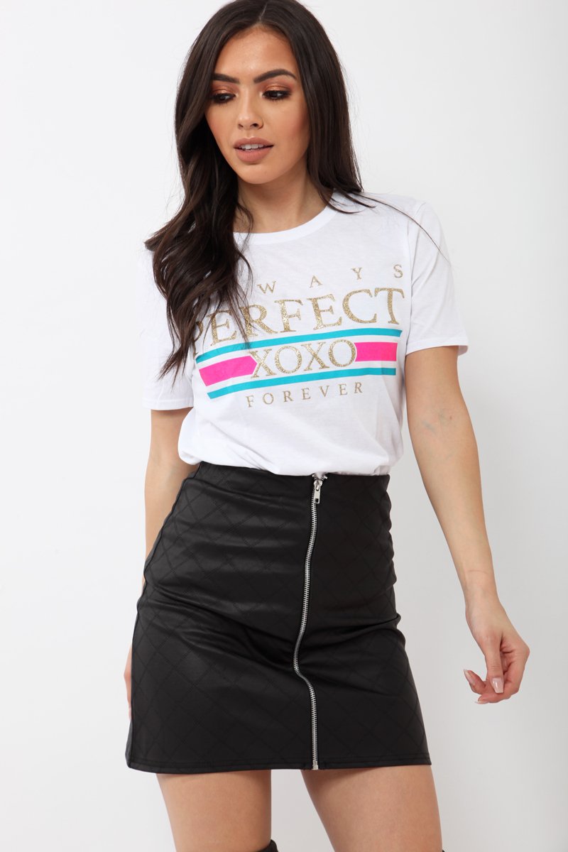 White Always Perfect Slogan T-shirt - Analise-Tops