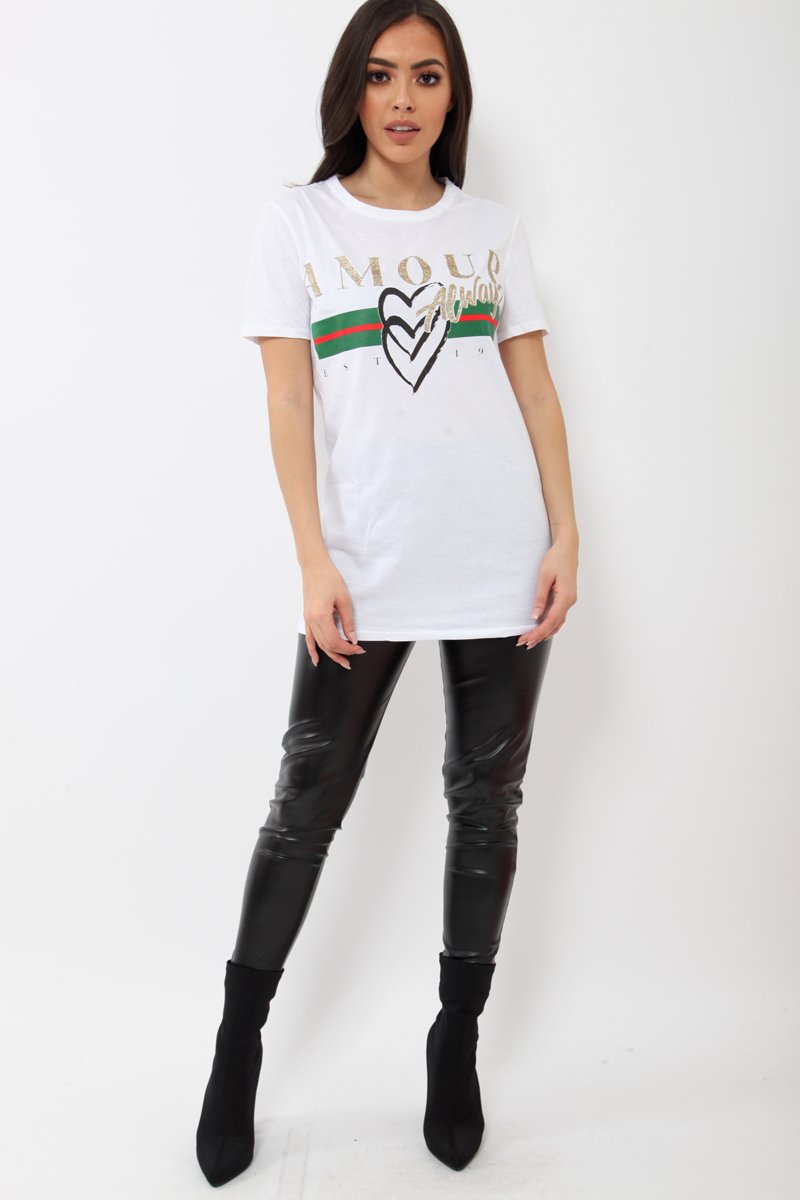 White Amour Always Slogan T-shirt - Esmay-Tops