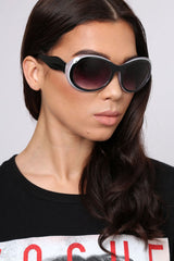 White And Black Oval Chunky Frame Sunglasses- Nima-Sunglasses