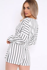 White And Black Stripe Wrap Over Playsuit - Havannah-Playsuits