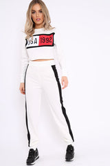 White And Black USA Side Stripe Tracksuit - Simmy-Co-ords