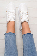 White And Gold Studded Platform Trainers - Gem-Trainers