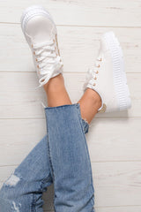 White And Gold Studded Platform Trainers - Gem-Trainers