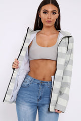 White And Grey Stripe Hooded Rain Mac - Haru-Jackets