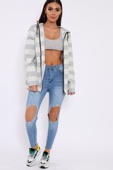 White And Grey Stripe Hooded Rain Mac - Haru-Jackets
